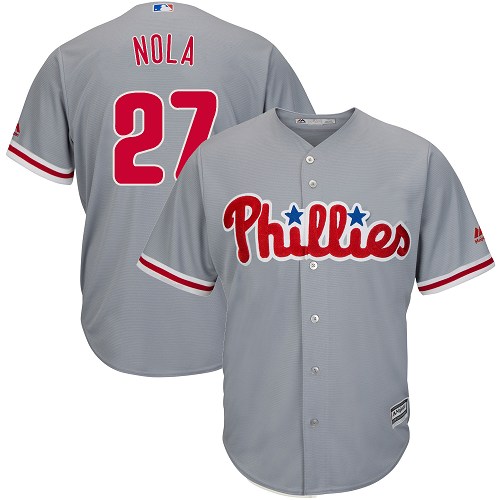 Men's Philadelphia Phillies #27 Aaron Nola Replica Grey Road Cool Base MLB Jersey