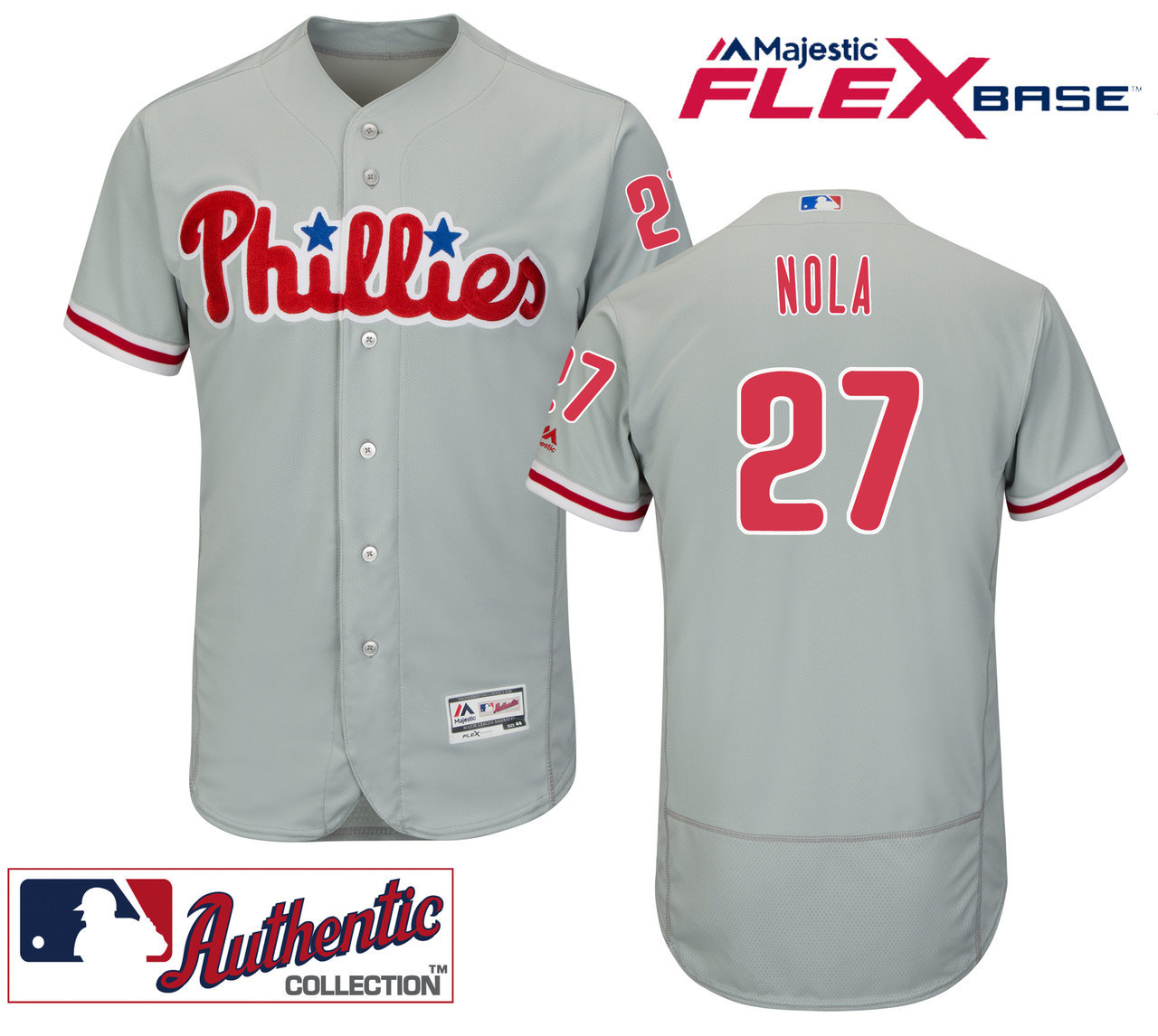 Men's Philadelphia Phillies #27 Aaron Nola Replica Grey Road Flexbase MLB Jersey