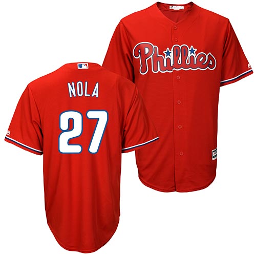 Men's Philadelphia Phillies #27 Aaron Nola Red Cool Base MLB Jersey