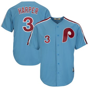 Men's Philadelphia Phillies #3 Bryce Harper Majestic Light Blue Cool Base Cooperstown Jersey