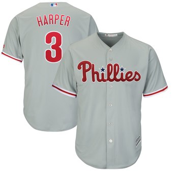 Men's Philadelphia Phillies #3 Bryce Harper Majestic Gray Cool Base Player Jersey