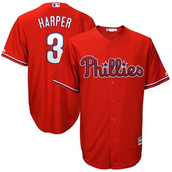 Men's Philadelphia Phillies #3 Bryce Harper Majestic Scarlet Cool Base Jersey