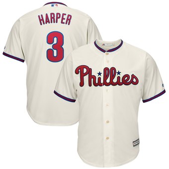 Men's Philadelphia Phillies #3 Bryce Harper Cream Alternate Cool Base Jersey