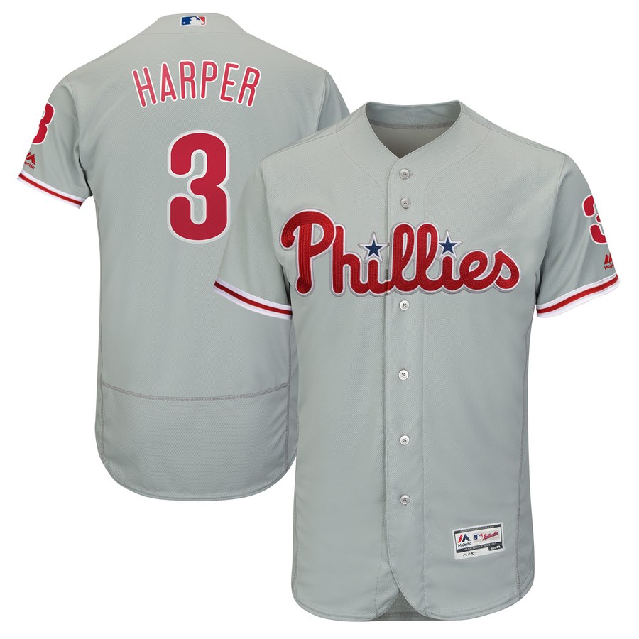 Men's Philadelphia Phillies #3 Bryce Harper Gray Road Flexbase Jersey