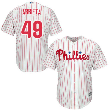 Phillies #49 Jake Arrieta White(Red Strip) New Cool Base Stitched MLB Jersey