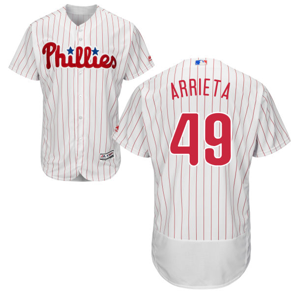 Men's Philadelphia Phillies #49 Jake Arrieta Majestic White Flexbase Jersey