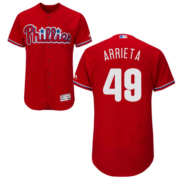 Men's Philadelphia Phillies #49 Jake Arrieta Majestic Red Flexbase Jersey