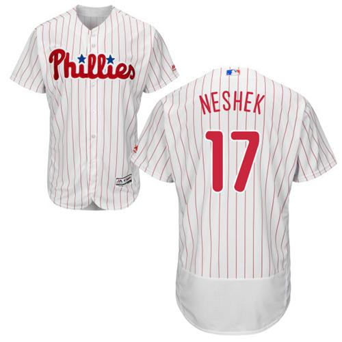 Phillies #17 Pat Neshek White(Red Strip) Flexbase Authentic Collection Stitched MLB Jersey