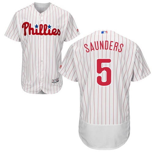 Phillies #5 Michael Saunders White(Red Strip) Flexbase Authentic Collection Stitched MLB Jersey