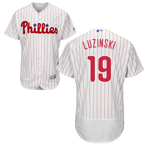 Phillies #19 Greg Luzinski White(Red Strip) Flexbase Authentic Collection Stitched MLB Jerse