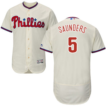 Phillies #5 Michael Saunders Cream Flexbase Authentic Collection Stitched MLB Jersey