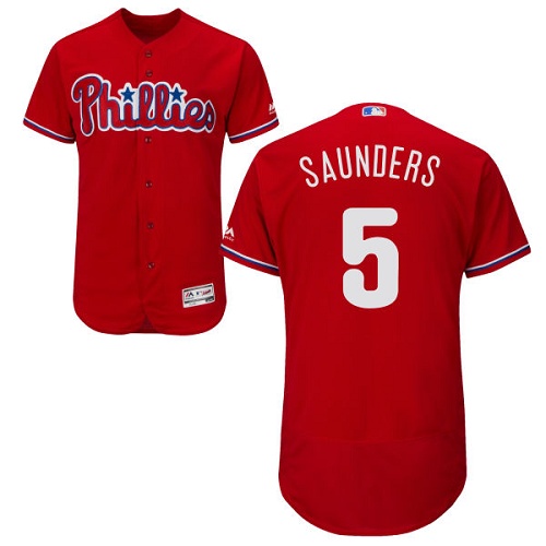 Phillies #5 Michael Saunders Red Flexbase Authentic Collection Stitched MLB Jersey