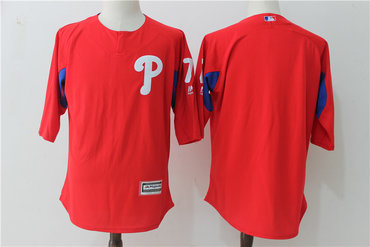 Phillies 7 Maikel Franco Red Authentic Collection On-Field 3 4 Sleeve Sleeve Batting Practice Jersey