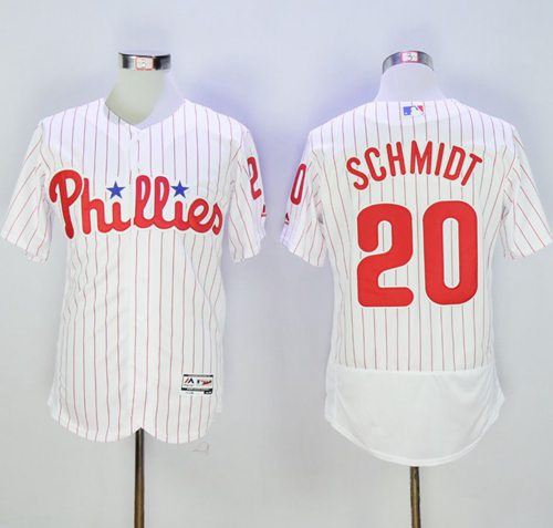 Phillies #20 Mike Schmidt White(Red Strip) Flexbase Authentic Collection