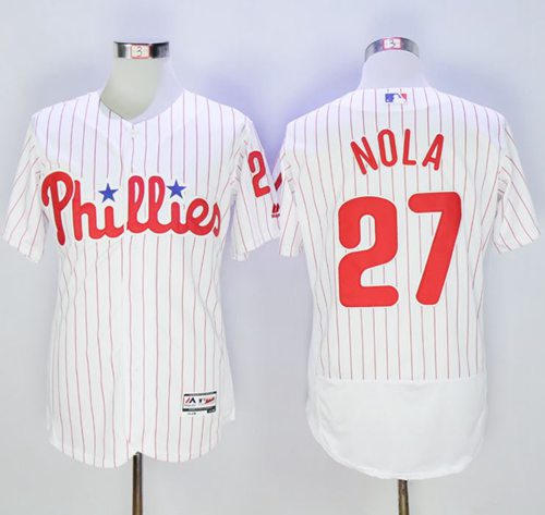 phillies #27 Aaron Nola White(Red Strip) Flexbase Authentic Collection Stitched MLB Jersey