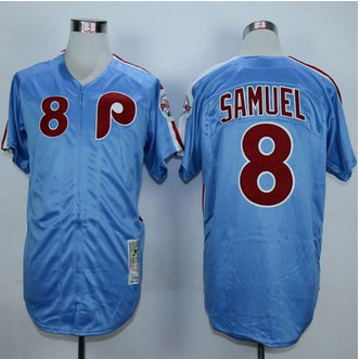 Mitchell And Ness 1984 Philadelphia Phillies #8 Juan Samuel Blue Throwback Stitched Baseball Jersey