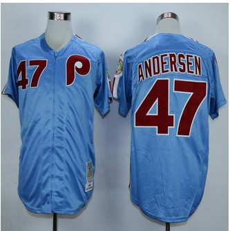 Mitchell And Ness Philadelphia Phillies #47 Larry Andersen Blue Throwback Stitched Baseball Jersey