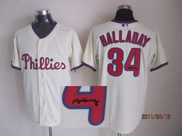 Philadelphia Phillies 34# Roy Halladay White Cool base MLB Jerseys(Signed)