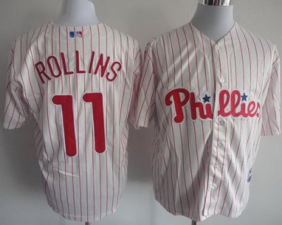 Philadelphia Phillies 11 Jimmy Rollins White Red Strip MLB Jerseys