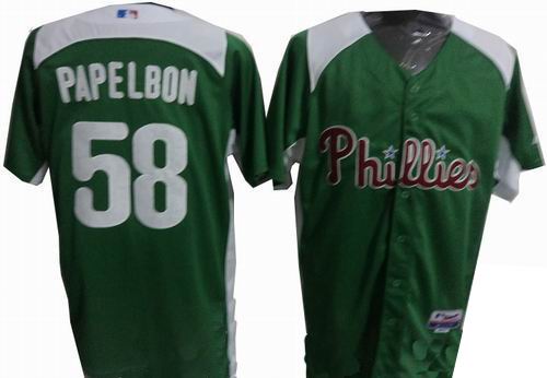 Philadelphia Phillies 58 Jonathan Papelbon GREEN Personalized 2011 St. Patrick's Day Cool Base BP Jersey