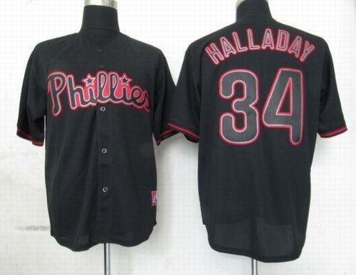 Philadelphia Phillies 34 Roy Halladay Pitch Black Fashion Jersey