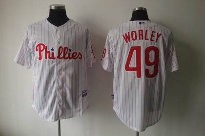 Philadelphia Phillies 49 Vance Worley white strip jersey