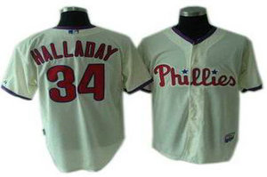 Philadelphia Phillies 34 Roy Halladay Cool Base Jerseys color cream