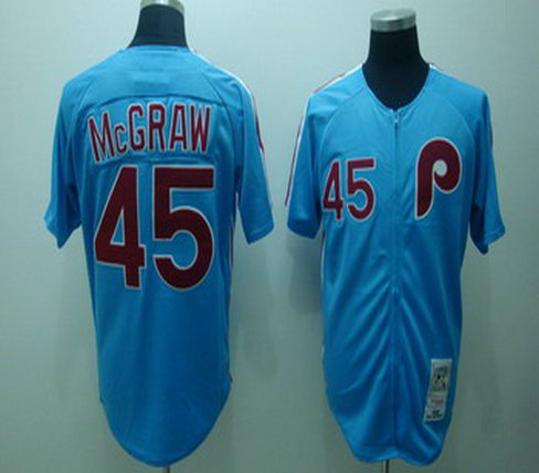 Philadelphia Phillies 45 Tug McGraw Blue Jerseys Throwback