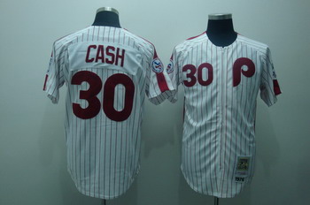 Philadelphia Phillies 30 Cash White (Red Stripe) 1976 Throwback Jersey zipper