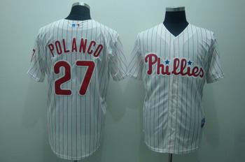 Philadelphia Phillies 27 Placido polanco white Jersyes(red stripe)