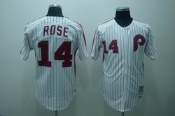 Philadelphia Phillies 14 Pete rose white(Red Strip) Jersey Mitchell and ness