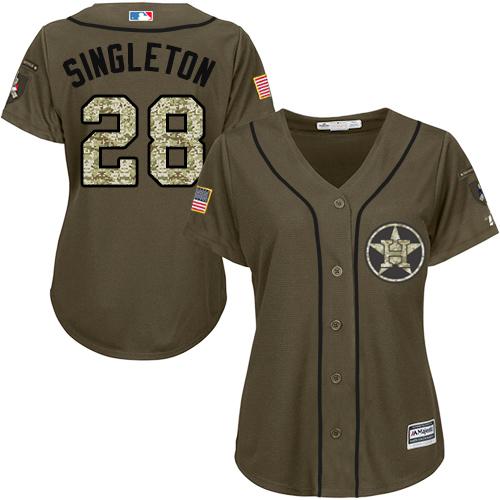 Astros #28 Jon Singleton Green Salute to Service Women's Stitched MLB Jersey