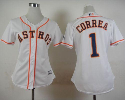 Women Houston Astros #1 Carlos Correa White Home Stitched Baseball Jersey