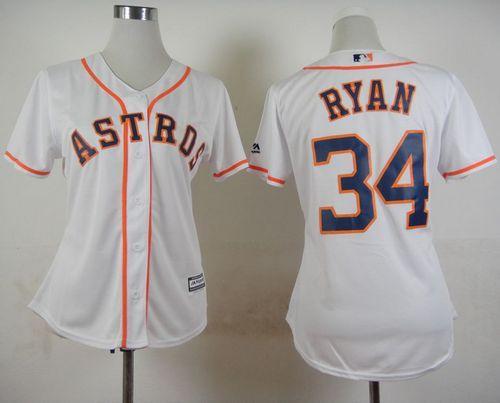 Women Houston Astros #34 Nolan Ryan White Home Stitched Baseball Jersey