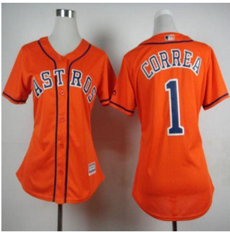 Women Houston Astros #1 Carlos Correa Orange Alternate Stitched Baseball Jersey