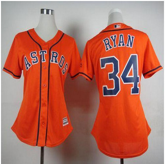 Women Houston Astros #34 Nolan Ryan Orange Alternate Stitched Baseball Jersey