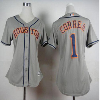 Women Houston Astros #1 Carlos Correa Grey Road Stitched Baseball Jersey