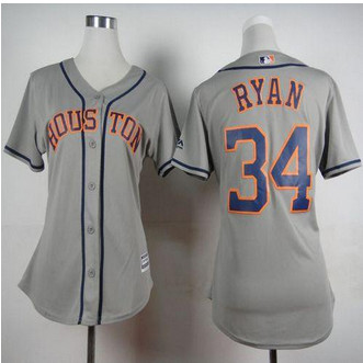 Women Houston Astros #34 Nolan Ryan Grey Road Stitched Baseball Jersey