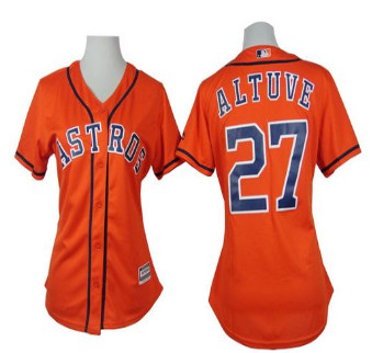 Women Astros #27 Jose Altuve Orange Alternate Stitched Baseball Jersey