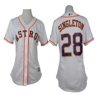 Women Astros #28 Jon Singleton White Home Stitched Baseball Jersey