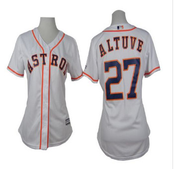 Women Astros #27 Jose Altuve White Home Stitched Baseball Jersey