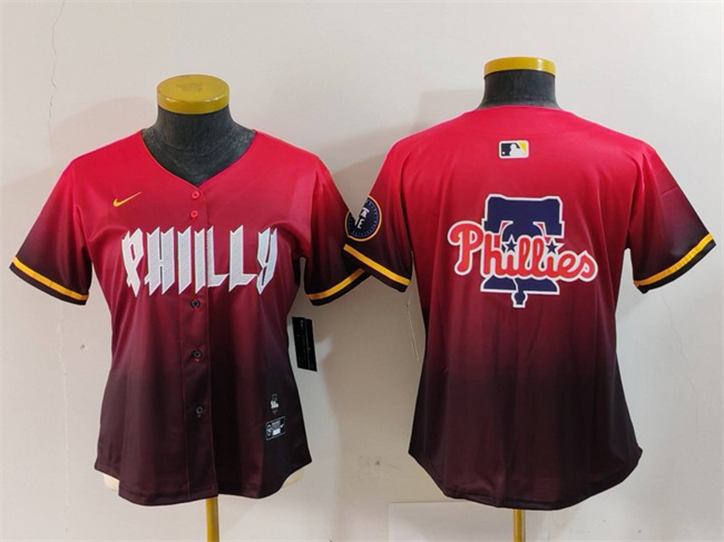 Women's Philadelphia Phillies Team Big Logo Red 2024 City Connect Limited Stitched Baseball JerseyS