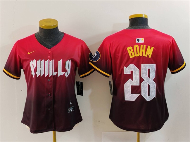 Women's Philadelphia Phillies #28 Alec Bohm Red 2024 City Connect Limited Stitched Baseball Jersey