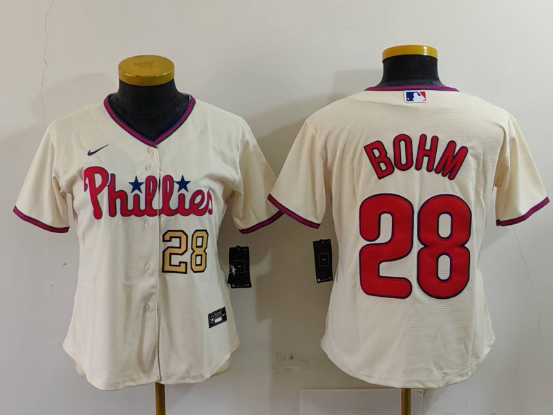 Women's Philadelphia Phillies #28 Alec Bohm Cream Cool Base Stitched Baseball Jersey(Run Small) 1