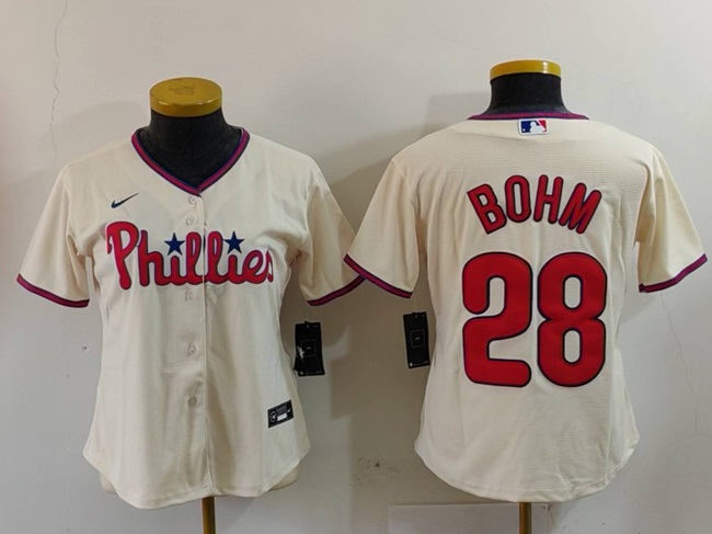 Women's Philadelphia Phillies #28 Alec Bohm Cream Cool Base Stitched Baseball Jersey(Run Small)