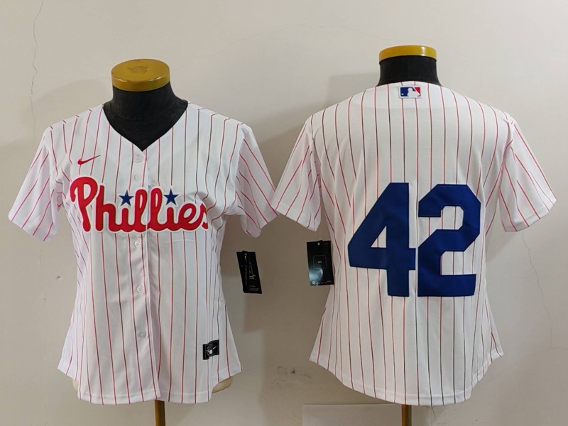 Women's Philadelphia Phillies #42 Jackie Robinson White Stitched Baseball Jersey(Run Small)