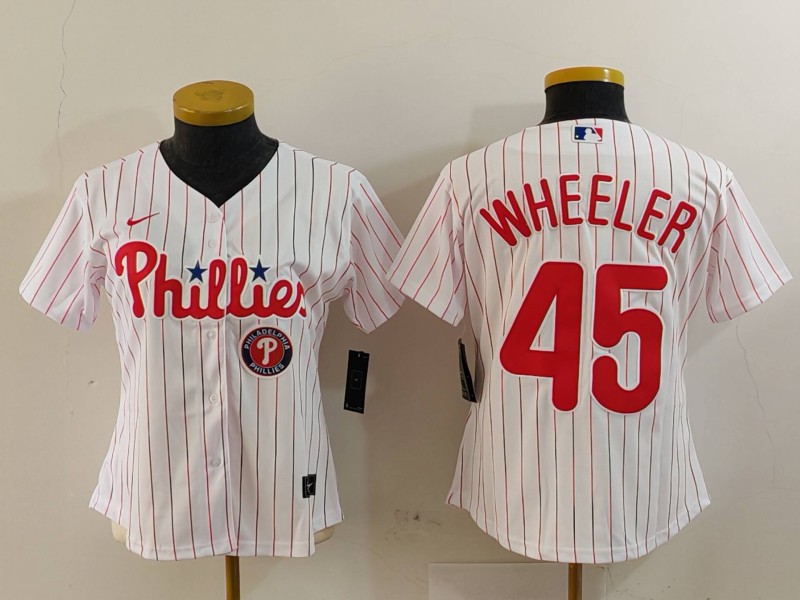 Women's Philadelphia Phillies #45 Zack Wheeler White Stitched Baseball Jersey(Run Small) 1