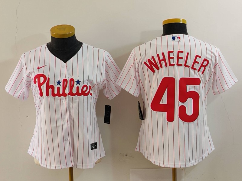 Women's Philadelphia Phillies #45 Zack Wheeler White Stitched Baseball Jersey(Run Small)