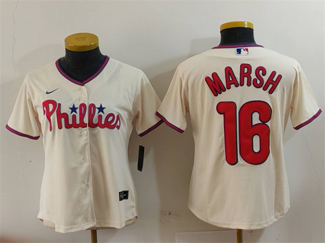 Women's Philadelphia Phillies #16 Brandon Marsh Cream Cool Base Stitched Baseball Jersey(Run Small)