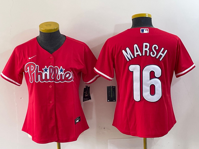 Women's Philadelphia Phillies #16 Brandon Marsh Red Stitched Baseball Jersey(Run Small)